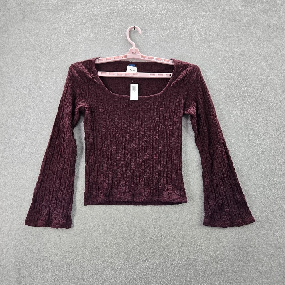 Old Navy Women Blouse M Purple‎ Cotton Nylon Geometric Scoop Neck Pullover